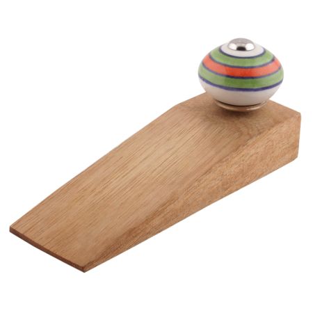 Pea Green Striped Ceramic Floral Door Stoppers
